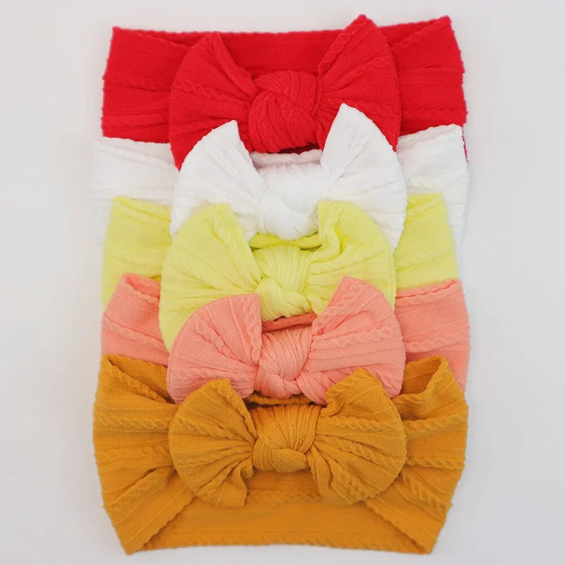 Lot de 5 Bandeaux Bébé Avec Nœud Mignon en Nylon - Divers Coloris