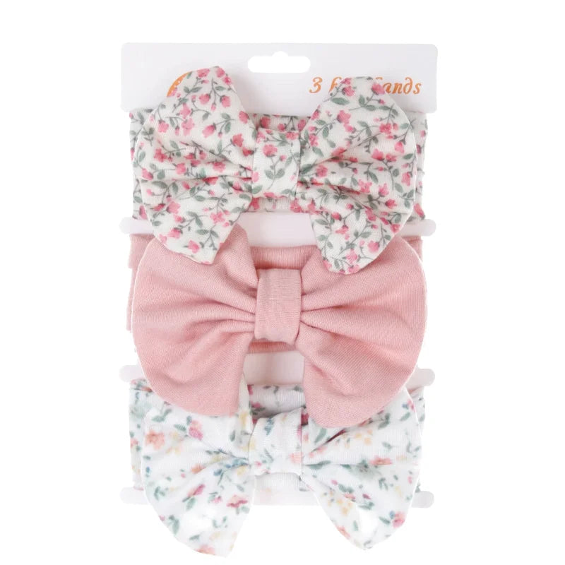 Lot de 3 Bandeaux Bébé Petit Nœud Mignon Imprimés Variés
