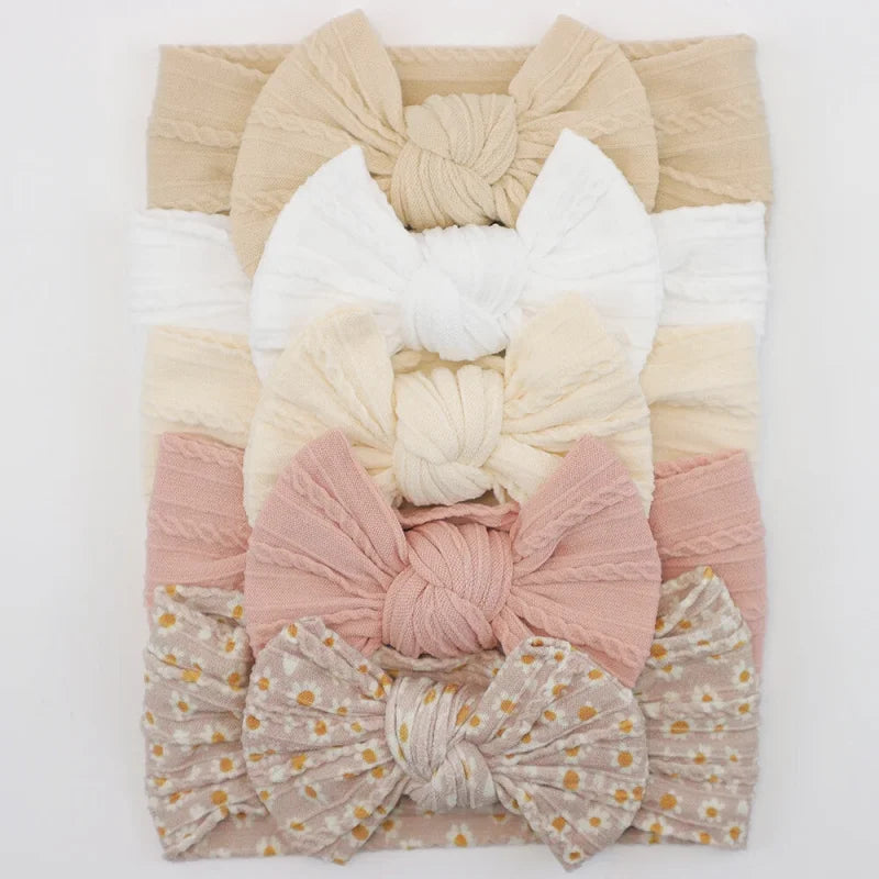 Lot de 5 Bandeaux Bébé Avec Nœud Mignon en Nylon - Divers Coloris
