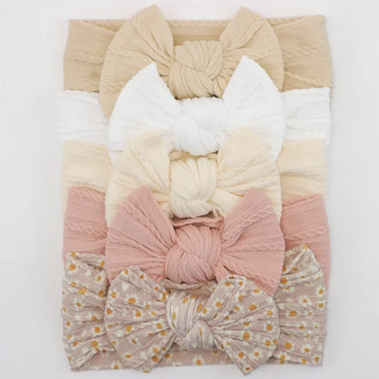 Lot de 5 Bandeaux Bébé Avec Nœud Mignon en Nylon - Divers Coloris