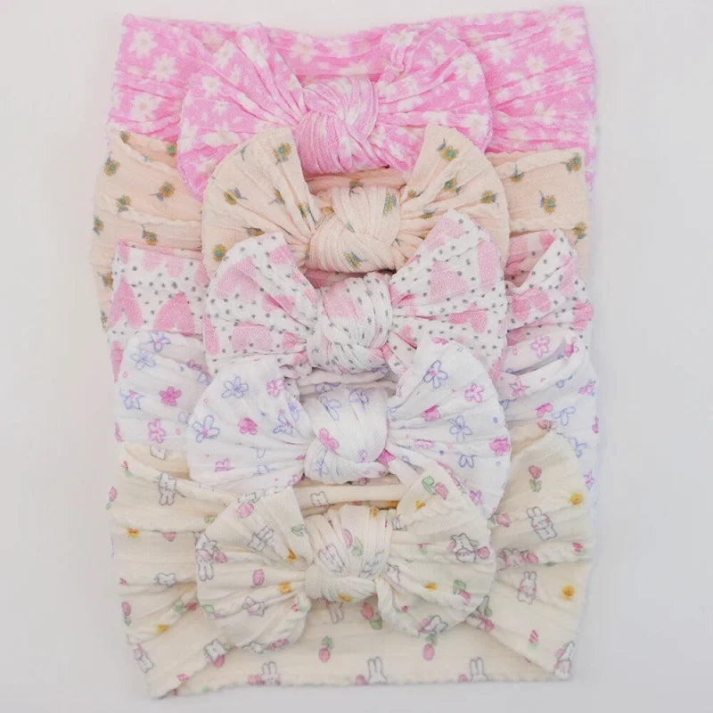 Lot de 5 Bandeaux Bébé Avec Nœud Mignon en Nylon - Divers Coloris