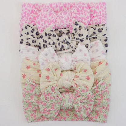 Lot de 5 Bandeaux Bébé Avec Nœud Mignon en Nylon - Divers Coloris