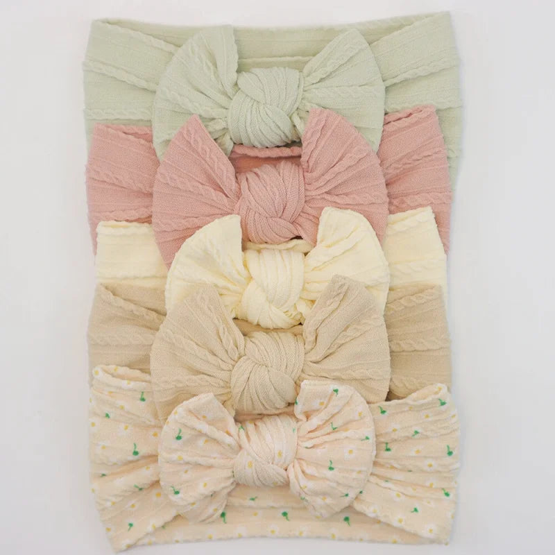 Lot de 5 Bandeaux Bébé Avec Nœud Mignon en Nylon - Divers Coloris