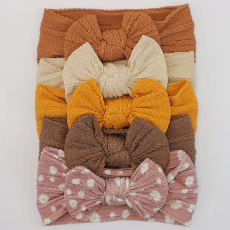Lot de 5 Bandeaux Bébé Avec Nœud Mignon en Nylon - Divers Coloris