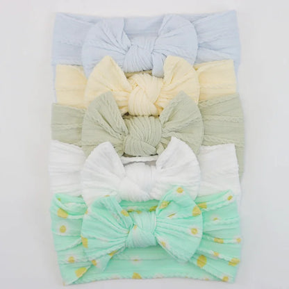 Lot de 5 Bandeaux Bébé Avec Nœud Mignon en Nylon - Divers Coloris