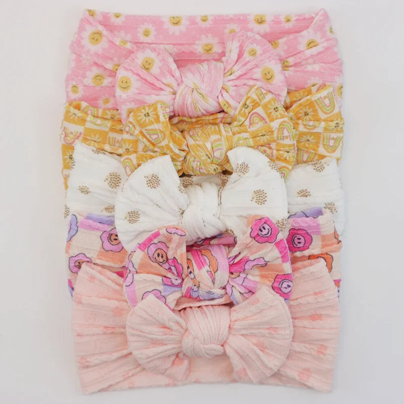 Lot de 5 Bandeaux Bébé Avec Nœud Mignon en Nylon - Divers Coloris
