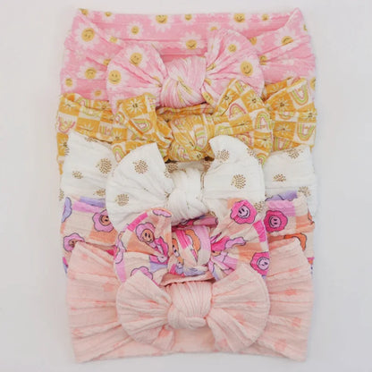 Lot de 5 Bandeaux Bébé Avec Nœud Mignon en Nylon - Divers Coloris