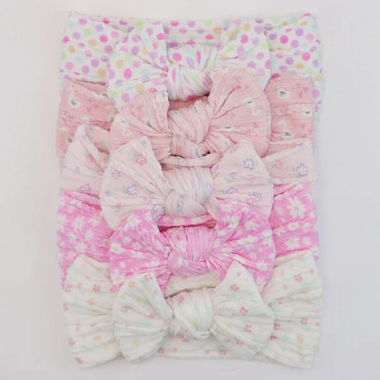 Lot de 5 Bandeaux Bébé Avec Nœud Mignon en Nylon - Divers Coloris