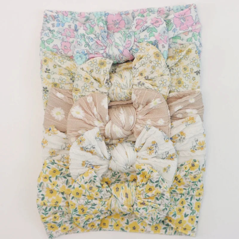 Lot de 5 Bandeaux Bébé Avec Nœud Mignon en Nylon - Divers Coloris