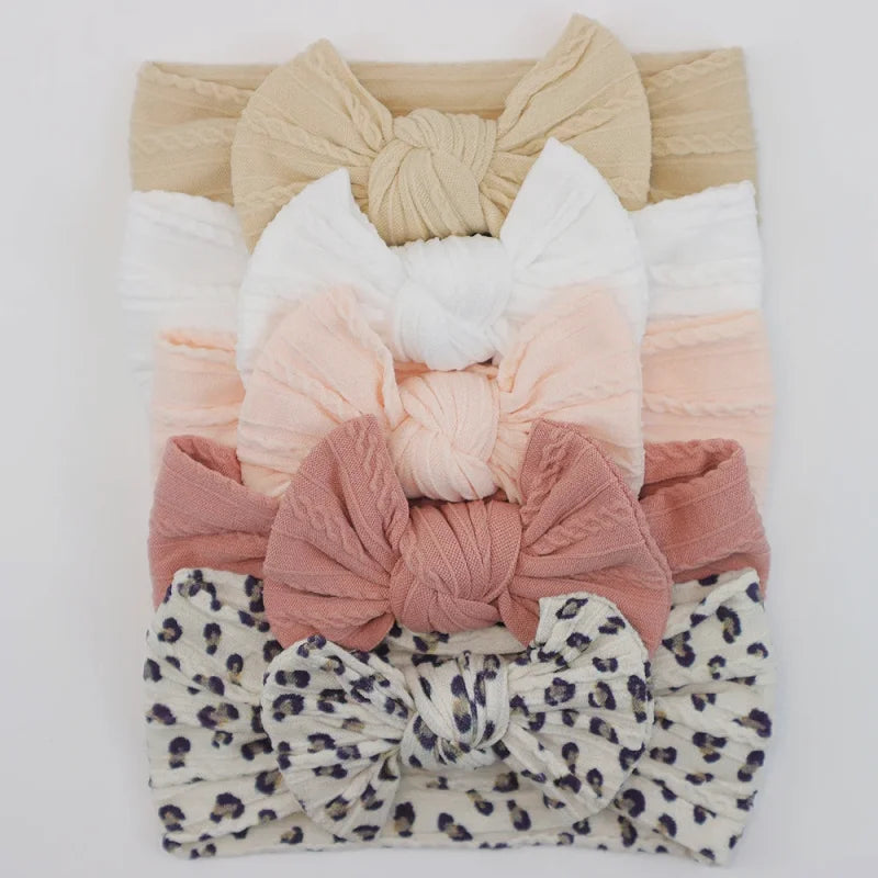Lot de 5 Bandeaux Bébé Avec Nœud Mignon en Nylon - Divers Coloris