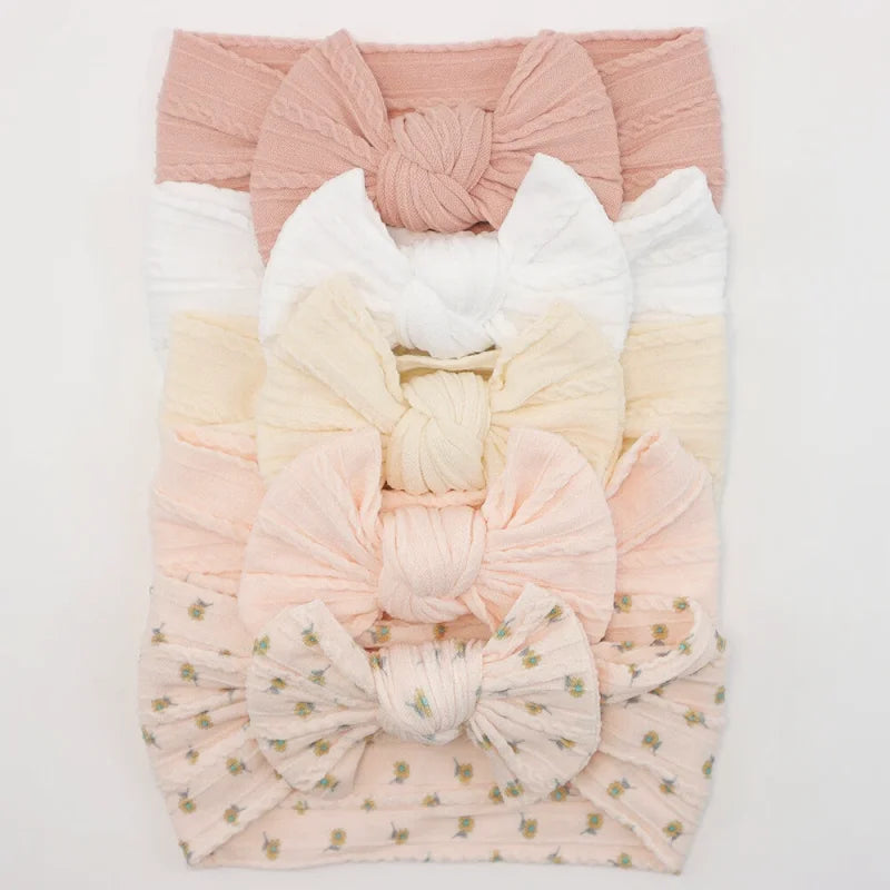 Lot de 5 Bandeaux Bébé Avec Nœud Mignon en Nylon - Divers Coloris