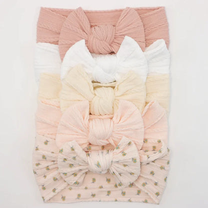 Lot de 5 Bandeaux Bébé Avec Nœud Mignon en Nylon - Divers Coloris