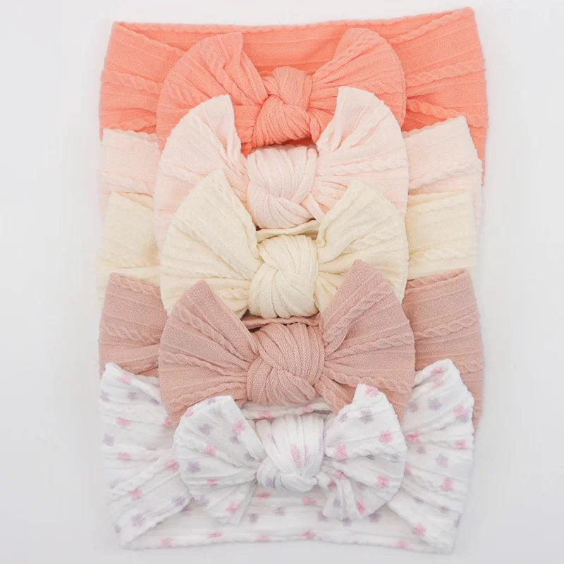 Lot de 5 Bandeaux Bébé Avec Nœud Mignon en Nylon - Divers Coloris