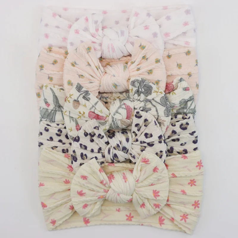 Lot de 5 Bandeaux Bébé Avec Nœud Mignon en Nylon - Divers Coloris