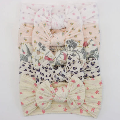 Lot de 5 Bandeaux Bébé Avec Nœud Mignon en Nylon - Divers Coloris