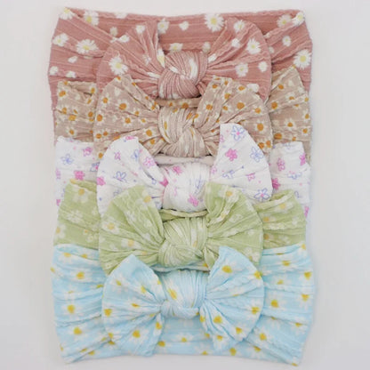 Lot de 5 Bandeaux Bébé Avec Nœud Mignon en Nylon - Divers Coloris