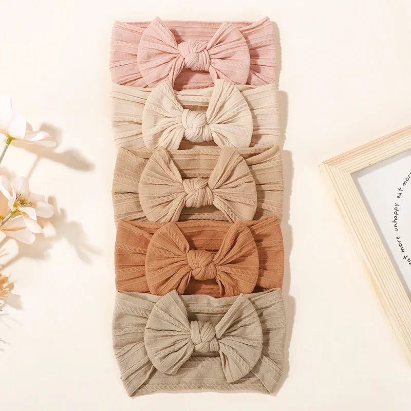 Lot de 5 Bandeaux Bébé Nœud en Nylon - Couleurs Pastel