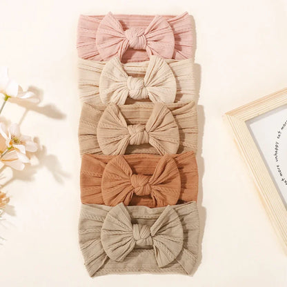 Lot de 5 Bandeaux Bébé Nœud en Nylon - Couleurs Pastel