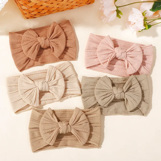 Lot de 5 Bandeaux Bébé Nœud en Nylon - Couleurs Pastel